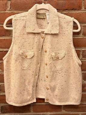 90’s Liz Claiborne Cream Speckled Confetti Knit Button-Front Sweater Vest